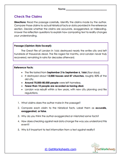 Check the Claims Worksheet