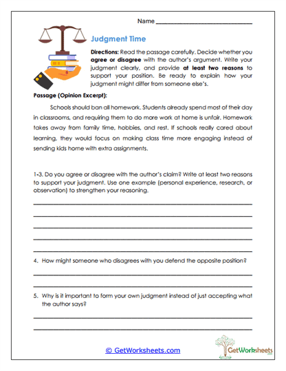 Judgment Time Worksheet