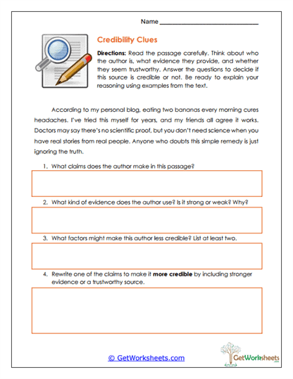 Credibility Clues Worksheet
