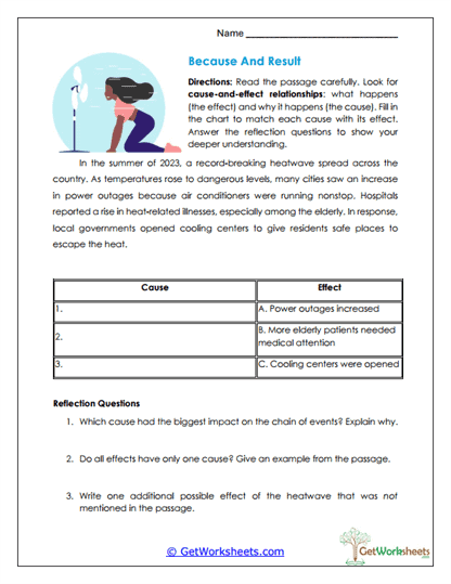 Because and Result Worksheet