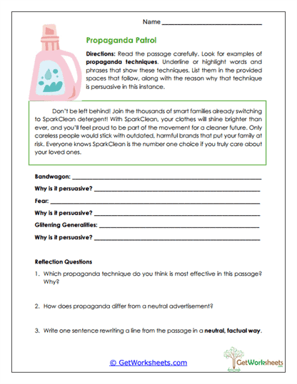 Propaganda Patrol Worksheet