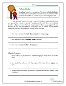 Fallacy Finder Worksheet - Detecting Flawed Reasoning