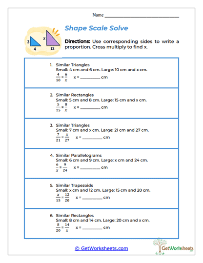 Bookmark Example Drawing Shape Scale Solve Worksheet - Using Proportions with Similar Figures