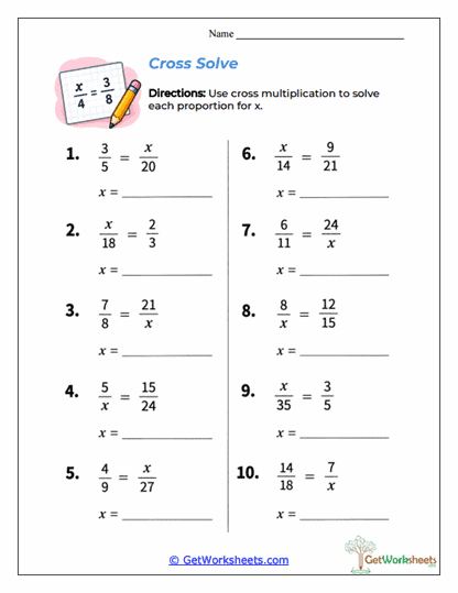 Problem Solving Cycle Examples Cross Solve Worksheet - Solving Proportions for an Unknown Value