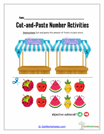 Fruit Basket Count & Paste Worksheet