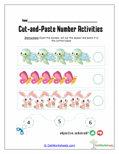 Counting Critter Cut & Match Worksheet