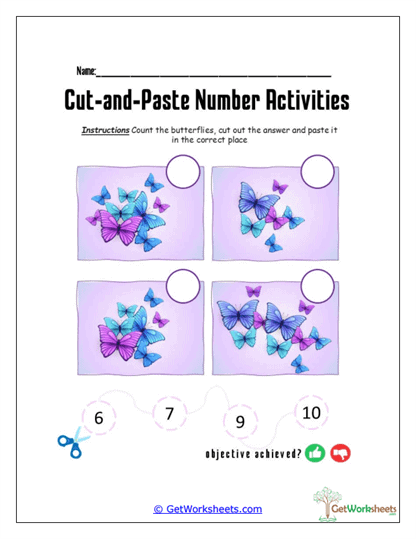 Butterfly Count & Snip Worksheet