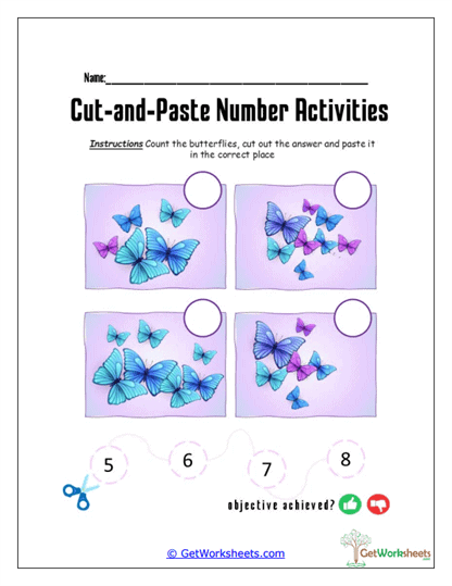 Butterfly Number Match-Up Worksheet