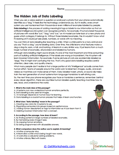 AI Data Labeling Game Worksheets