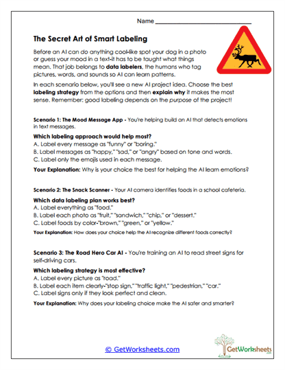 Smart Labeling Scenarios Worksheet