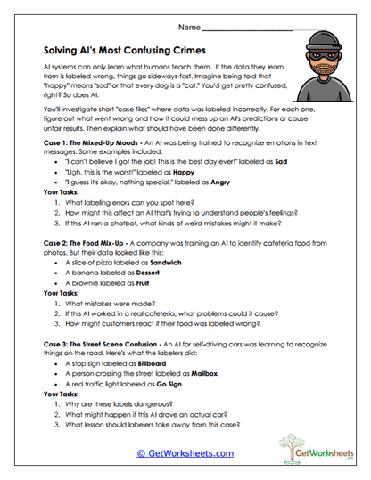 Solving AI's Confusing Crimes Worksheet