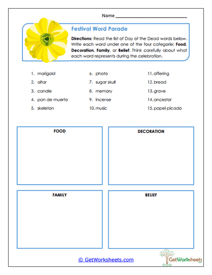 Festival Word Parade Worksheet