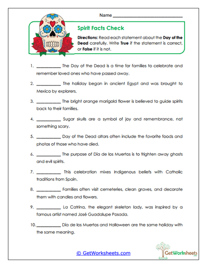 Spirit Facts Check Worksheet