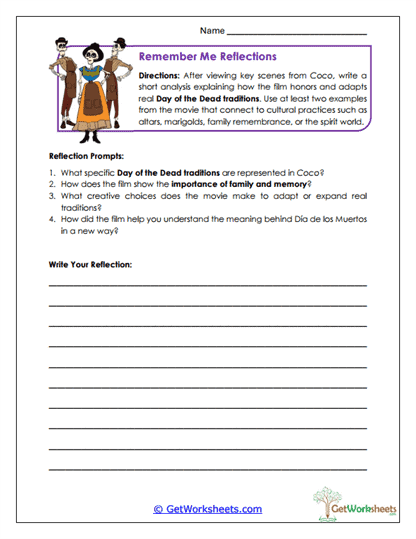 Remember Me Reflections Worksheet