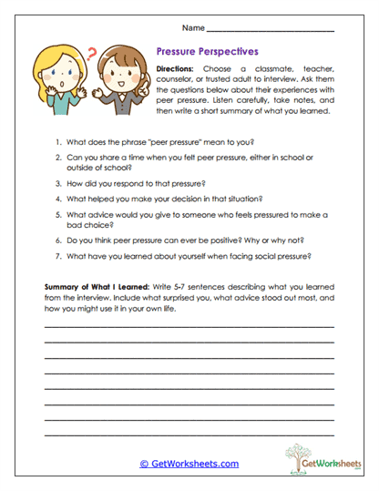 Pressure Perspectives Worksheet
