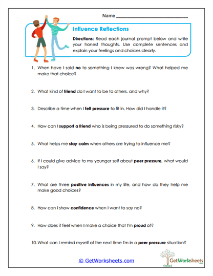 Influence Reflections Worksheet