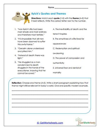 Ilyich's Quotes and Themes Worksheet