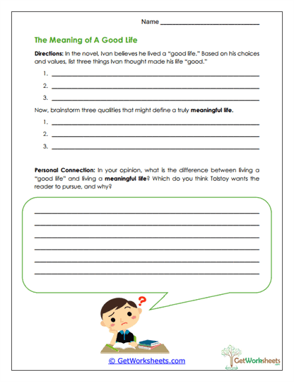 The Meaning of a Good Life Worksheet