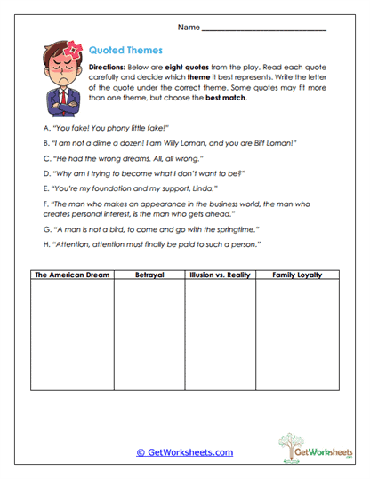 Theme Matching Worksheet