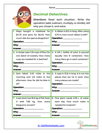 Decimal Detectives Worksheet