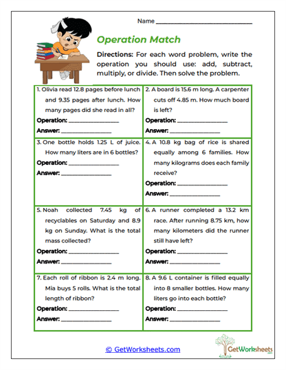 Operation Match Worksheet