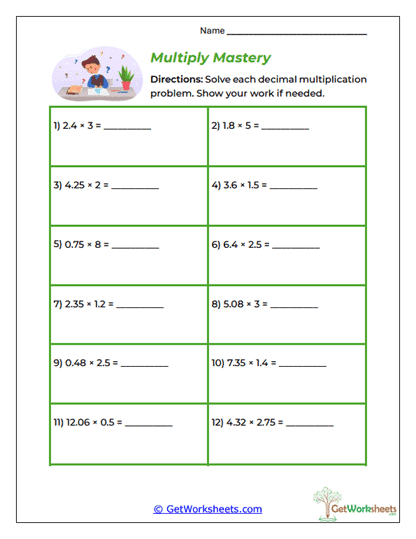 Multiply Mastery Worksheet