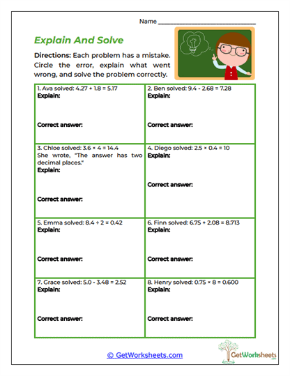 Explain and Solve Worksheet