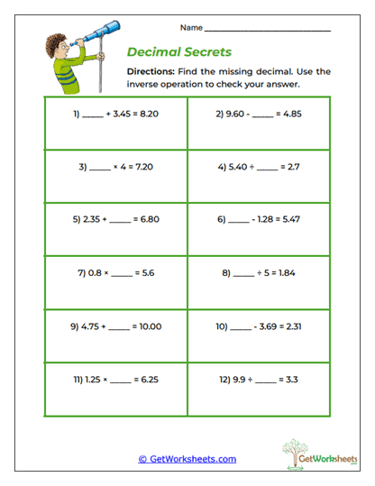 Decimal Secrets Worksheet