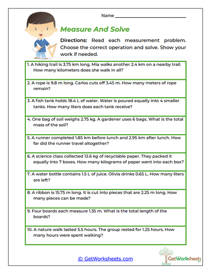 Measure and Solve Worksheet