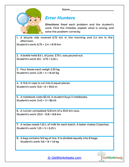 Error Hunters Worksheet