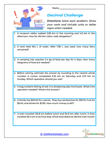 Decimal Challenge Worksheet