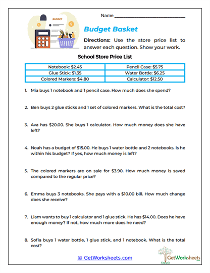 Budget Basket Worksheet