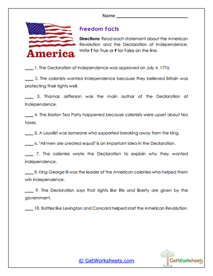 Freedom Facts Worksheet