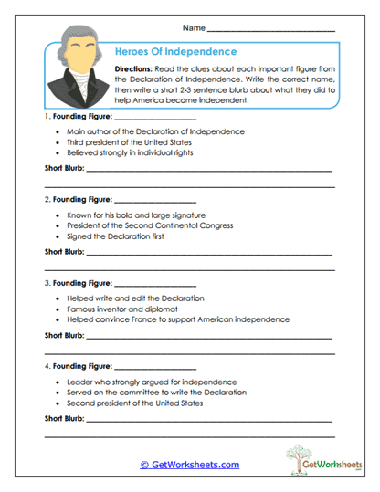 Heroes of Independence Worksheet