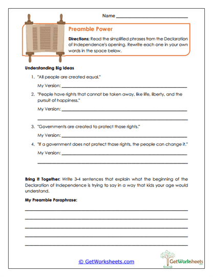 Preamble Power Worksheet