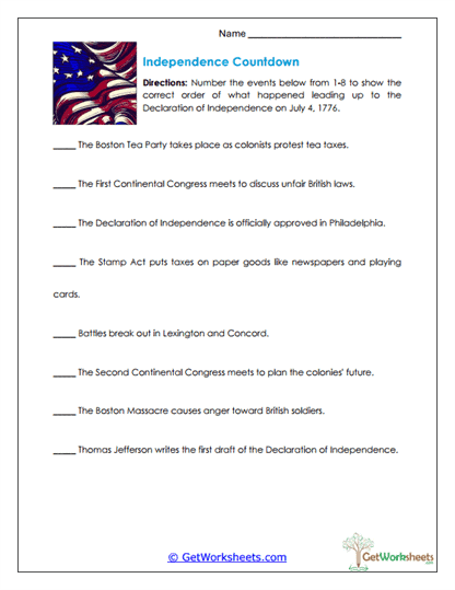 Independence Countdown Worksheet