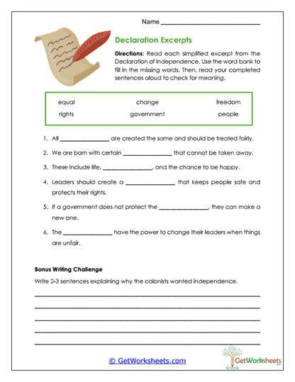Declaration Excerpts Worksheet