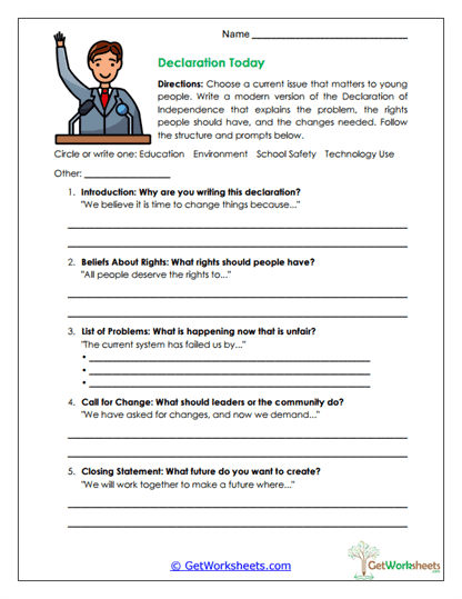 Declaration Today Worksheet