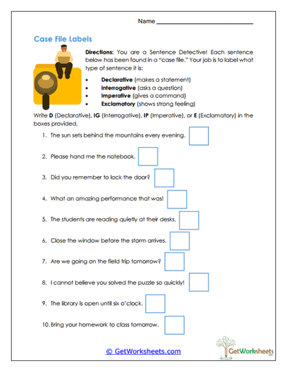 Declarative, Interrogative, Imperative, and Exclamatory Sentences Worksheets