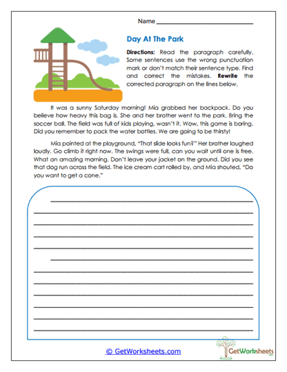 Day at the Park Worksheet