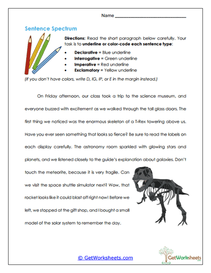 Sentence Spectrum Worksheet