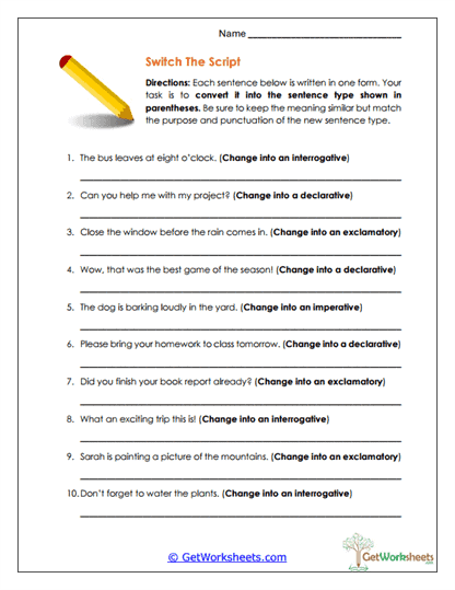 Switch The Script Worksheet