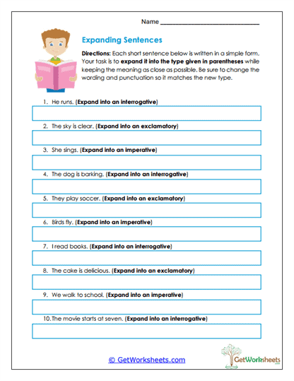 Expanding Sentences Worksheet
