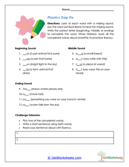 Phonics Gap Fix Worksheet
