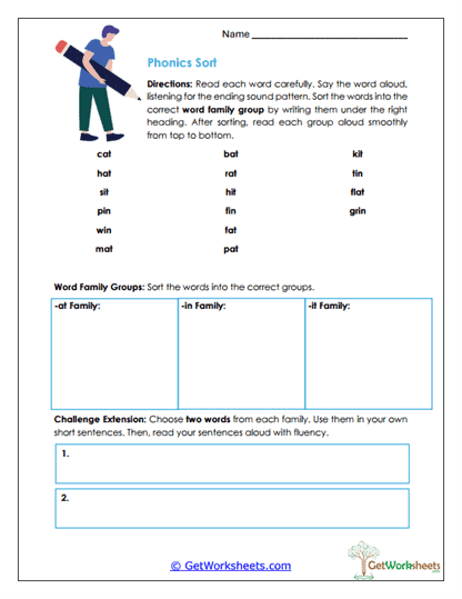 Phonics Sort Worksheet