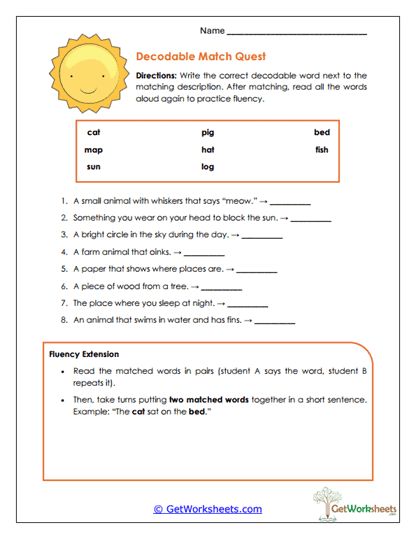 Decodable Match Quest Worksheet