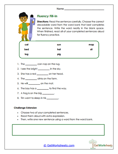 Fluency Fill-In Worksheet