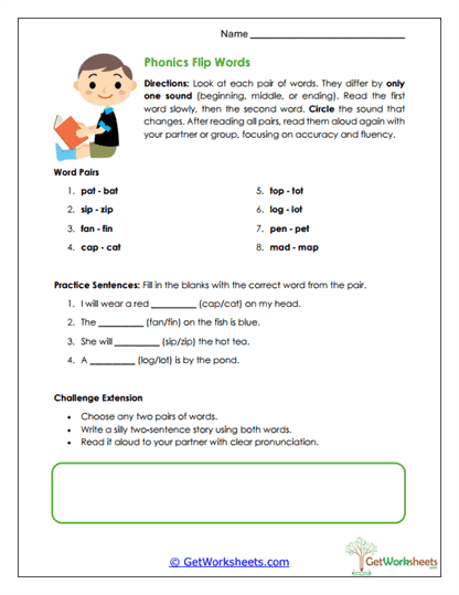 Phonics Flip Words Worksheet