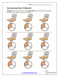 Decomposing Pizza (2 Addends) Worksheet - Breaking Numbers Apart