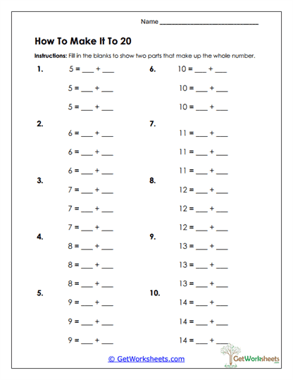How to Make It to 20 Worksheet